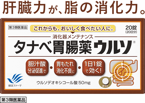 肝臓力が、脂の消化力。タナベ胃腸薬ウルソ 第3類医薬品