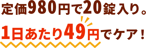 定価980円で20錠入り。１日あたり49円でケア！